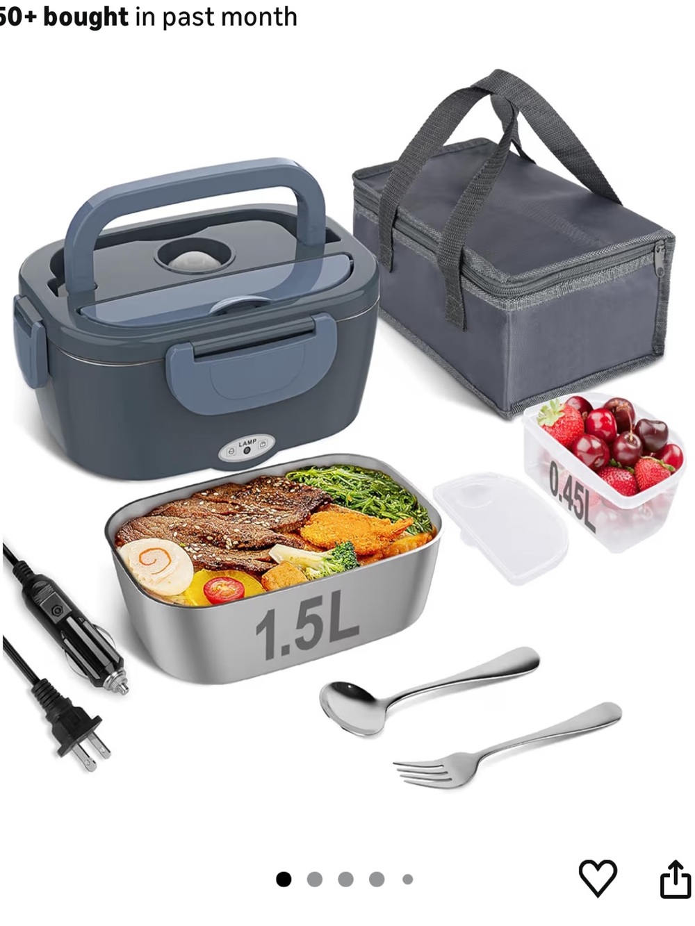 Portable Electric Lunch Box with Removable Stainless Container - Gray